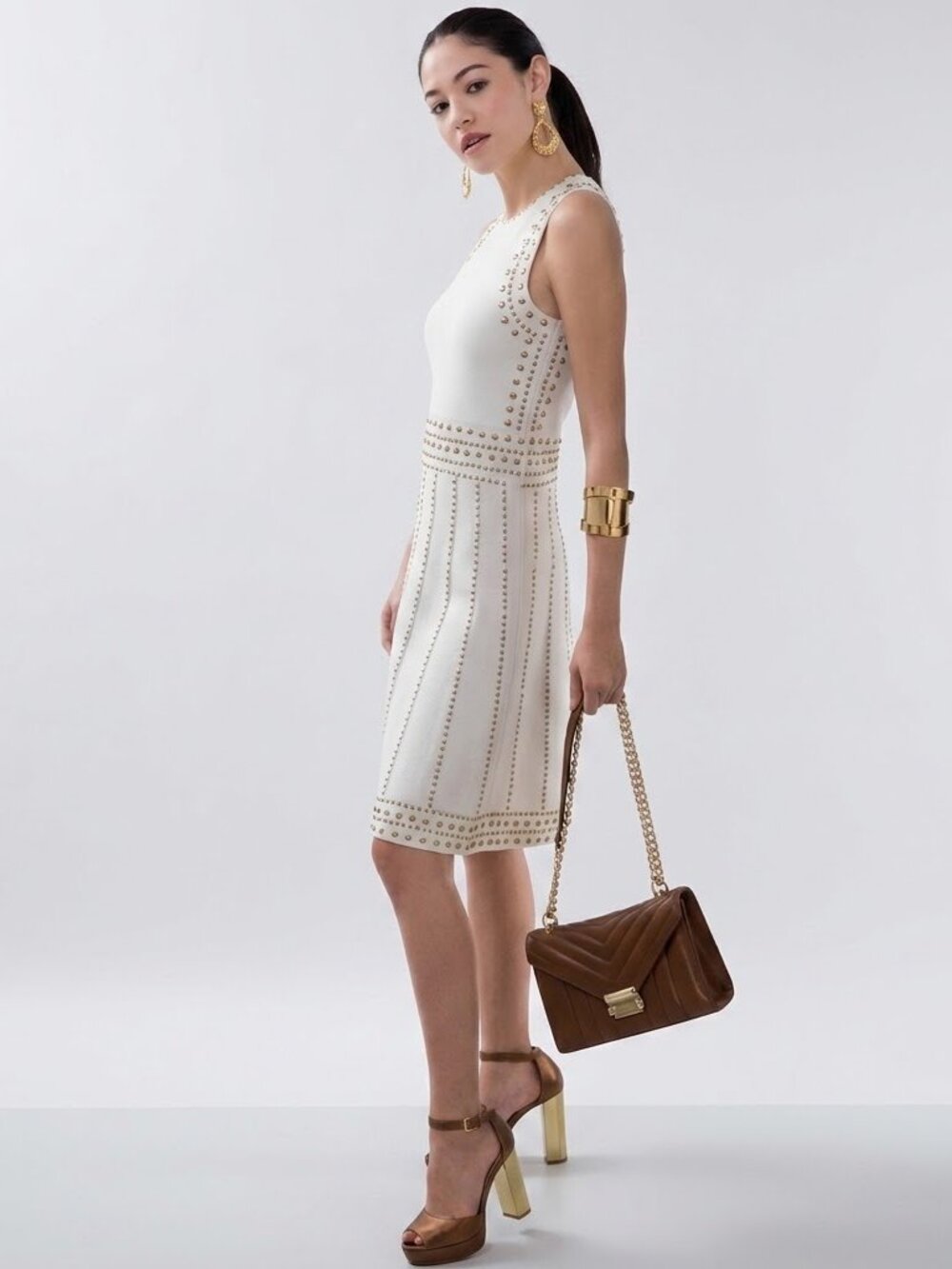 MICHAEL by MICHAEL KORS Cream/ Gold Studded Sleeveless Dress Size S NWT $495